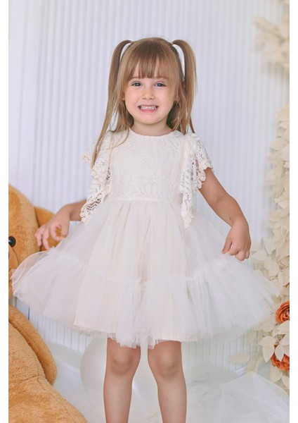 Kız Bebek Elbise Kız Çocuk Elbise Doğum Günü Parti Düğün Elbise Dantelli Kısa Kol astarlı elbise