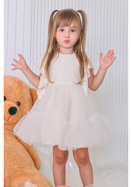Kız Bebek Elbise Kız Çocuk Elbise Doğum Günü Parti Düğün Elbise Dantelli Kısa Kol astarlı elbise indirimleri