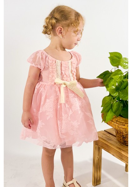 Kız Bebek Kız Çocuk Doğum Günü Parti Düğün Elbise Kısa Kol Dantelli Astarlı Elbise fiyatları