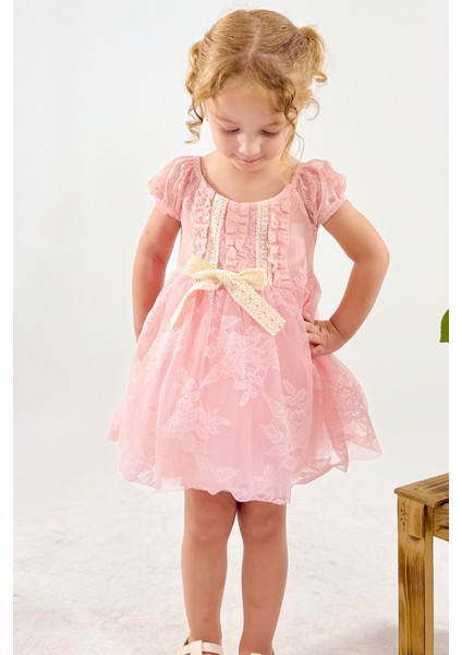 Kız Bebek Kız Çocuk Doğum Günü Parti Düğün Elbise Kısa Kol Dantelli Astarlı Elbise modelleri