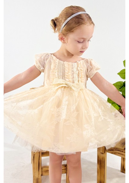 Kız Bebek Kız Çocuk Doğum Günü Parti Düğün Elbise Kısa Kol Dantelli Astarlı Elbise modelleri