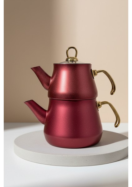 Granit Kaplama Gold Kulplu Cam Kapak Çaydanlık Bordo fırsatları