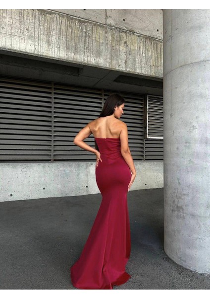 Scuba Straplez Uzun Elbise Bordo 583301 fırsatları