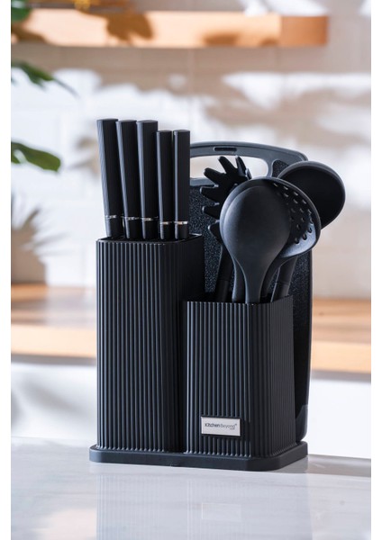 Cooper 12 Parça Standlı Kesme Tahtası Servis ve Bıçak Seti