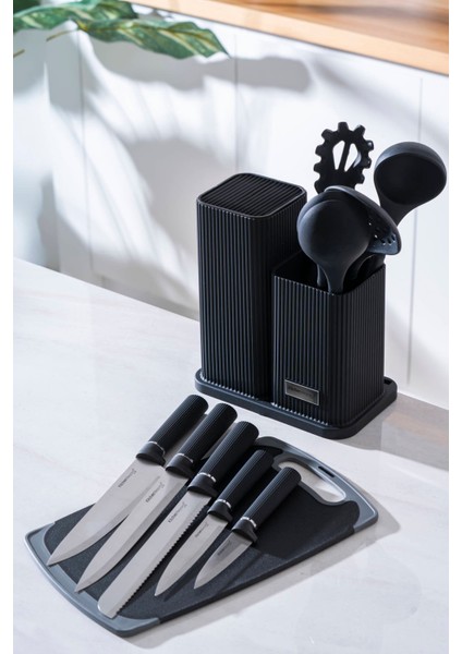 Cooper 12 Parça Standlı Kesme Tahtası Servis ve Bıçak Seti fırsatları