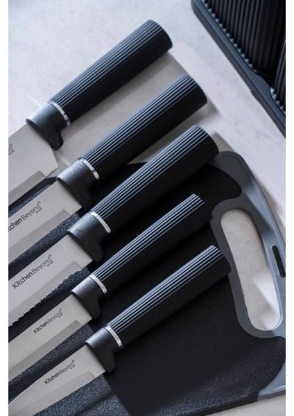 Cooper 12 Parça Standlı Kesme Tahtası Servis ve Bıçak Seti