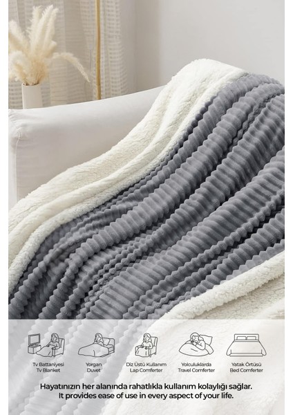 Sherpa Battaniye Seti Çift Kişilik 3 Parça Çizgili Yumuşak Peluş Wellsoft Yatak Örtüsü fırsatları