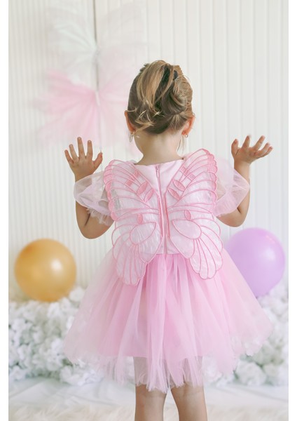 Kız Bebek Kız Çocuk Doğum Günü Parti Düğün Elbise Balonkol Kanatlı Tüllü Tütülü Tütü Astarlı