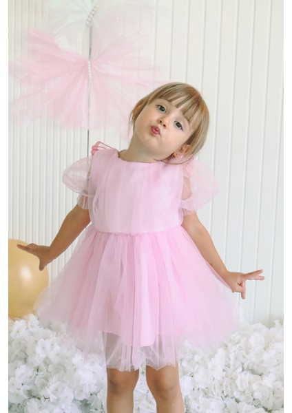 Kız Bebek Kız Çocuk Doğum Günü Parti Düğün Elbise Balonkol Kanatlı Tüllü Tütülü Tütü Astarlı indirimleri