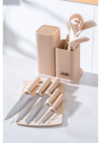 Cooper 12 Parça Standlı Kesme Tahtası Servis ve Bıçak Seti fırsatları