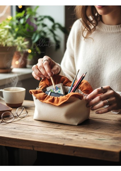 Gabardin Krem Makyaj Çantası