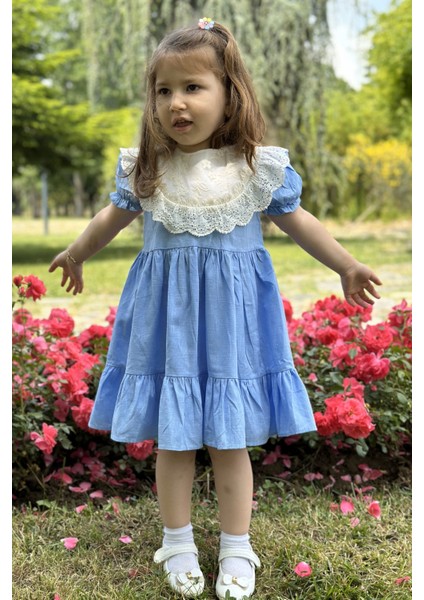Kız Bebek Elbise Kız Çocuk Elbise Doğum Günü Parti Düğün Elbise Dantelli Kısa Kol astarlı elbise