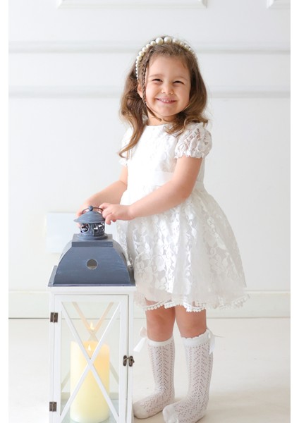 Kız Bebek Elbise Kız Çocuk Elbise Doğum Günü Parti Düğün Elbise Dantelli Kısa Kol astarlı elbise