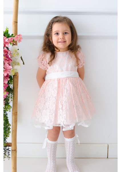 Kız Bebek Elbise Kız Çocuk Elbise Doğum Günü Parti Düğün Elbise Dantelli Kısa Kol astarlı elbise