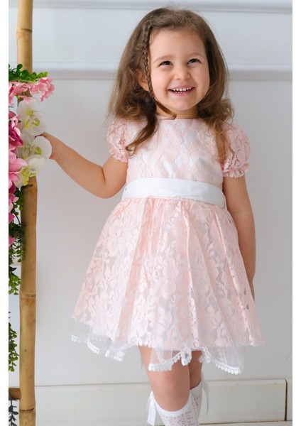 Kız Bebek Elbise Kız Çocuk Elbise Doğum Günü Parti Düğün Elbise Dantelli Kısa Kol astarlı elbise fırsatları