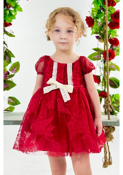 Kız Bebek Kız Çocuk Doğum Günü Parti Düğün Elbise Kısa Kol Dantelli Astarlı Elbise fiyatları