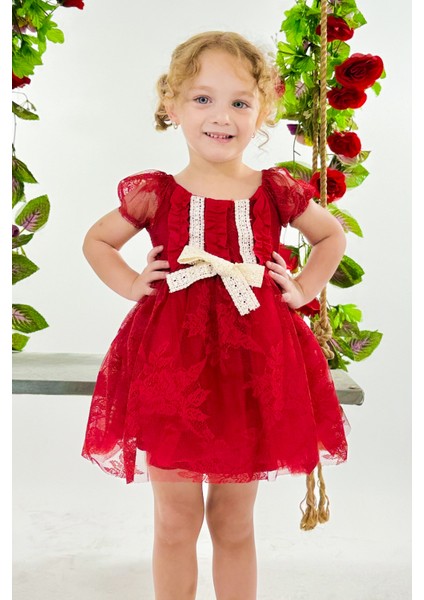 Kız Bebek Kız Çocuk Doğum Günü Parti Düğün Elbise Kısa Kol Dantelli Astarlı Elbise modelleri