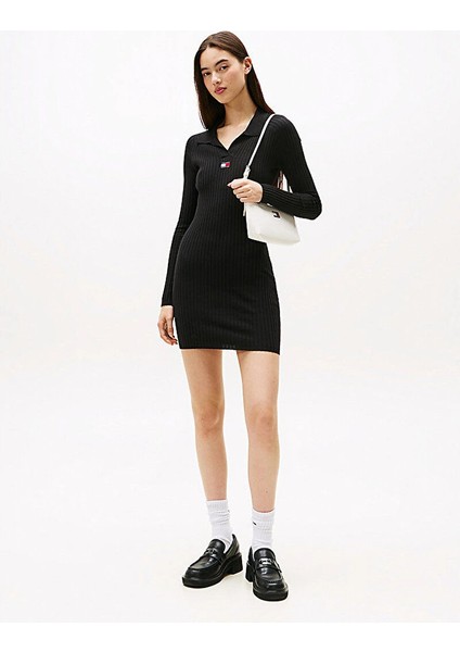 Tjw Yakalı Armalı Kadın Siyah Elbise DW0DW22183BDS