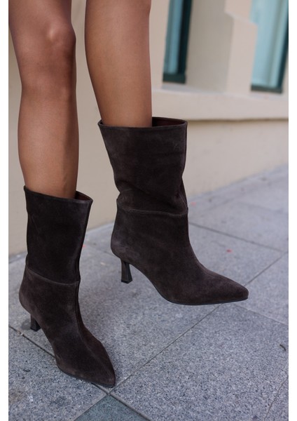 Colette Kadın Siyah Gercek Deri Suet Astarsiz Topuklu Bootıe indirimleri