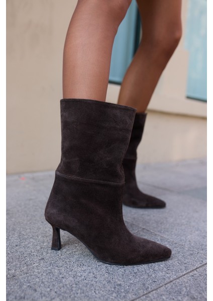 Colette Kadın Siyah Gercek Deri Suet Astarsiz Topuklu Bootıe