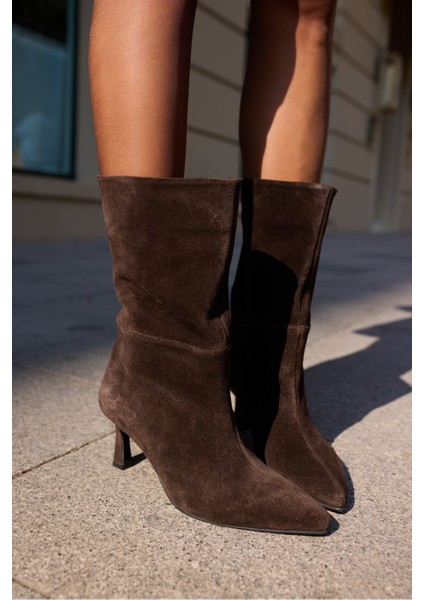 Colette Kadın Siyah Gercek Deri Suet Astarsiz Topuklu Bootıe