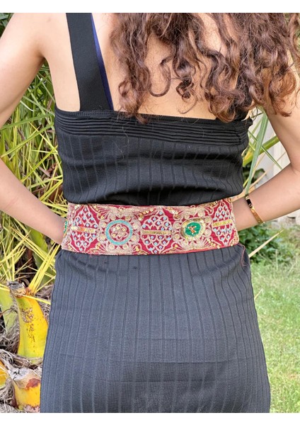 Bordo Osmanlı Deseni Payet Işleme Kadın Etnik Kemer 70X8 cm fiyatları