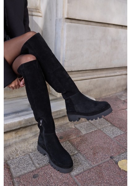Giselle Kadin Siyah Gercek Suet Diz Ustu Yandan Fermuarli Çizme indirimleri