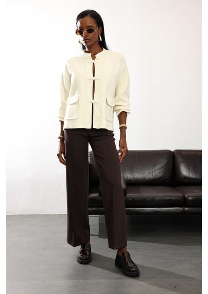 Krem Hakim Yaka Triko Hırka modelleri