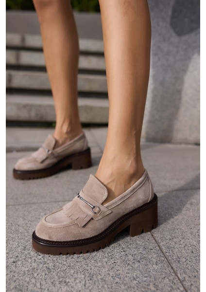 Pival Kadın Vizon Gercek Deri Suet Loafer Eva Taban Ayakkabi