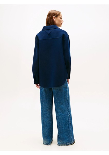Çift Taraflı Yün Karışımlı Normal Kesim Kadın Mavi Ceket WW0WW46558C1G fırsatları