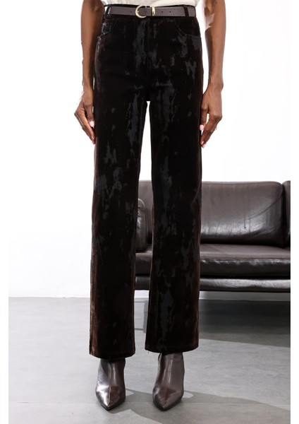 Kahverengi Kadife Karışımlı Düz Kesim Pantolon fırsatları