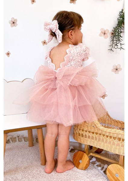 Kız Bebek Elbise Kız Çocuk Elbise Doğum Günü Parti Düğün Elbise Dantelli Kısa Kol astarlı elbise