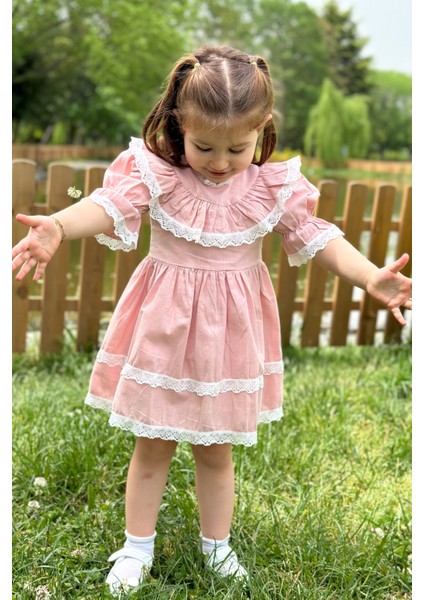 Kız Bebek Elbise Kız Çocuk Elbise Doğum Günü Parti Düğün Elbise Dantelli Kısa Kol astarlı elbise