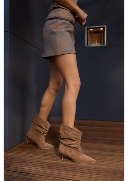 Cecile Kadin Taba Tutun Gercek Suet Topuklu Bot modelleri