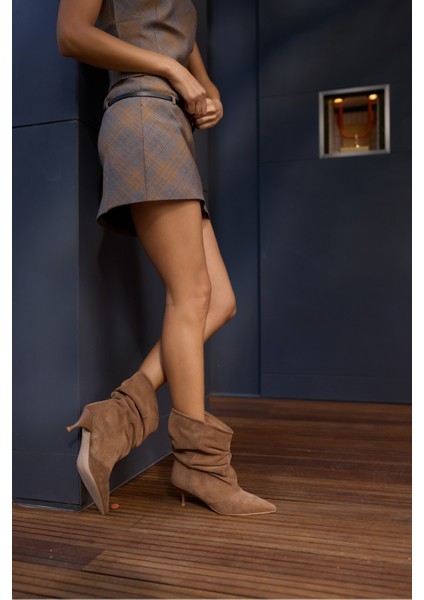 Cecile Kadin Taba Tutun Gercek Suet Topuklu Bot fırsatları