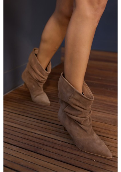 Cecile Kadin Taba Tutun Gercek Suet Topuklu Bot indirimleri