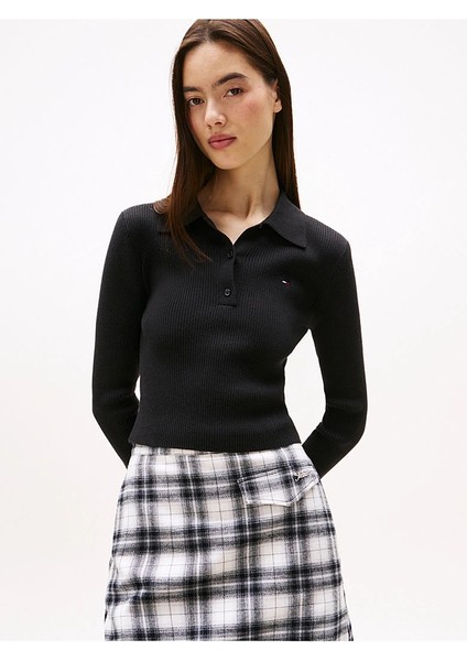 Tjw Klasik Polo Uzun Kollu Kadın Siyah Kazak DW0DW21829BDS