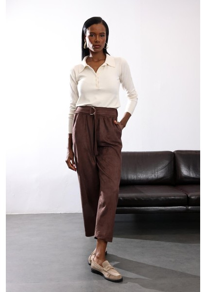 Kahverengi Süet Havuç Pantolon 17174