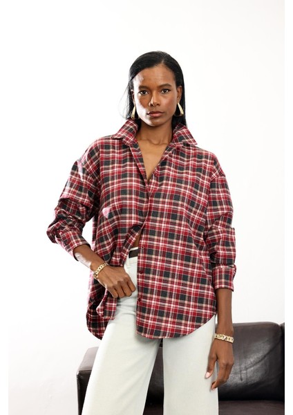 Bordo Ekose Desenli Gömlek modelleri