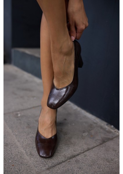 Noem Kadın Siyah Kroko Malzeme Kalın Topuklu Ayakkabi indirimleri