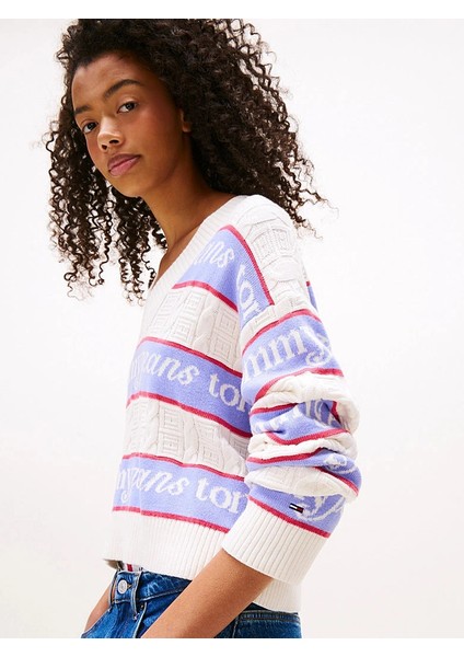 Tjw Çizgili Logolu Kadın Beyaz Kazak DW0DW21682YBH fiyatları