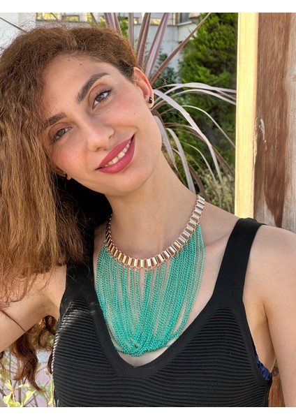 Çelik Yeşil Zincirli Tasarım Kadın Kole 20 cm modelleri