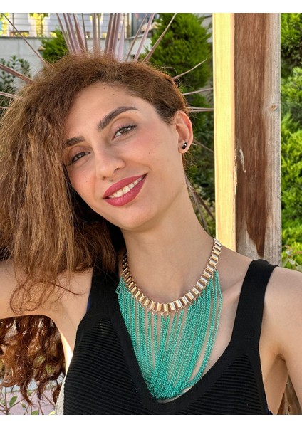 Çelik Yeşil Zincirli Tasarım Kadın Kole 20 cm fırsatları