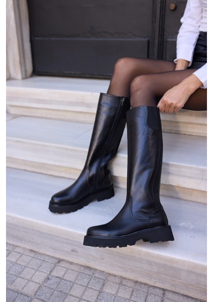 Dalila Kadın Siyah Gercek Deri Arka Lastık Fermuar Detay Xl Eva Taban Çizme indirimleri