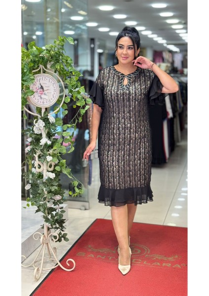 Büyük Beden Abiye Elbise – Büzgülü/fırfırlı Kol Şık Gece ve Davet Elbisesi