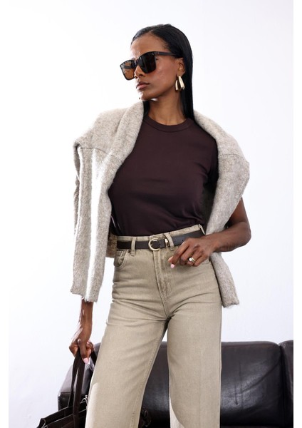 Kahverengi Fit Basic Tişört