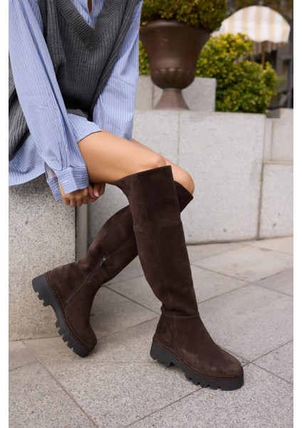 Giselle Kadin Siyah Gercek Suet Diz Ustu Yandan Fermuarli Çizme