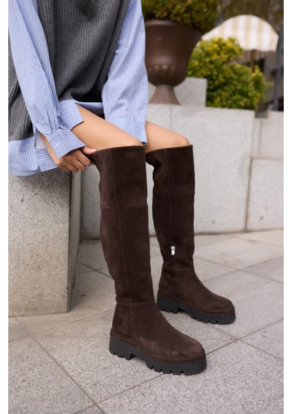 Giselle Kadin Siyah Gercek Suet Diz Ustu Yandan Fermuarli Çizme modelleri