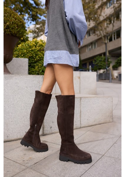 Giselle Kadin Siyah Gercek Suet Diz Ustu Yandan Fermuarli Çizme fırsatları