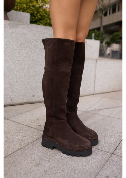 Giselle Kadin Siyah Gercek Suet Diz Ustu Yandan Fermuarli Çizme